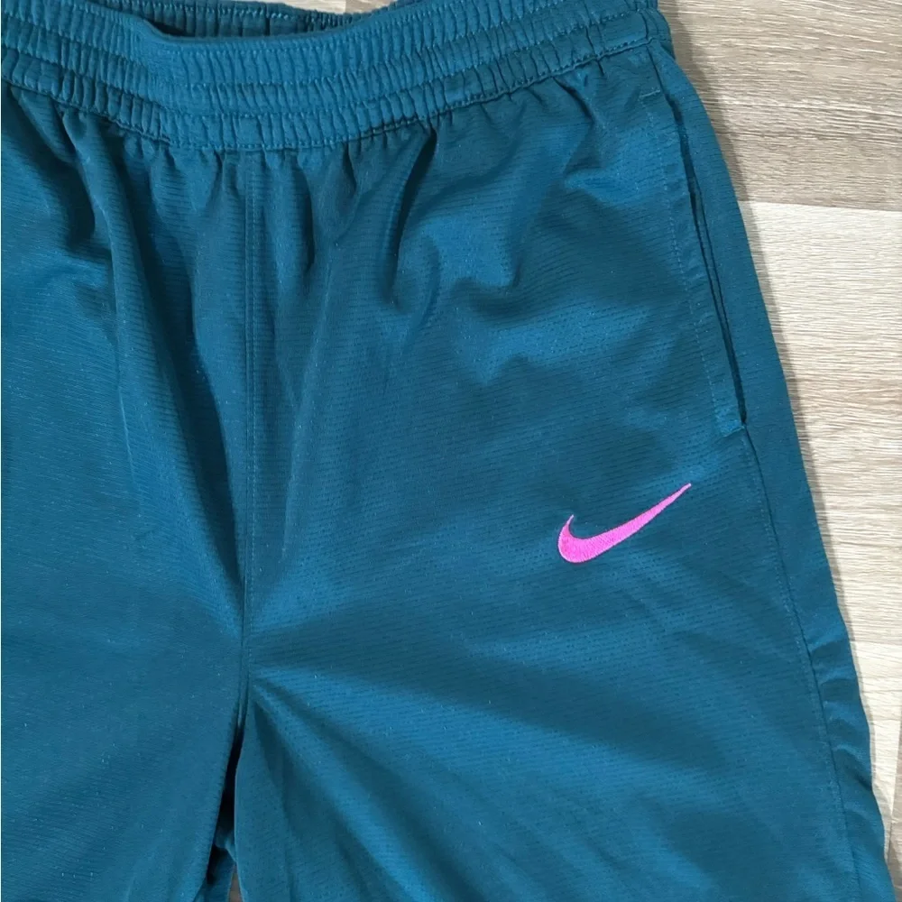 Nike youth Teal Athletic Shorts with Mint Hem and Pink Swoosh